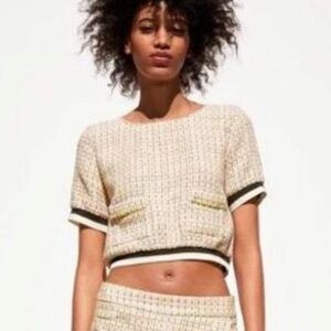 Zara - Chic Preppy Tweed Top
